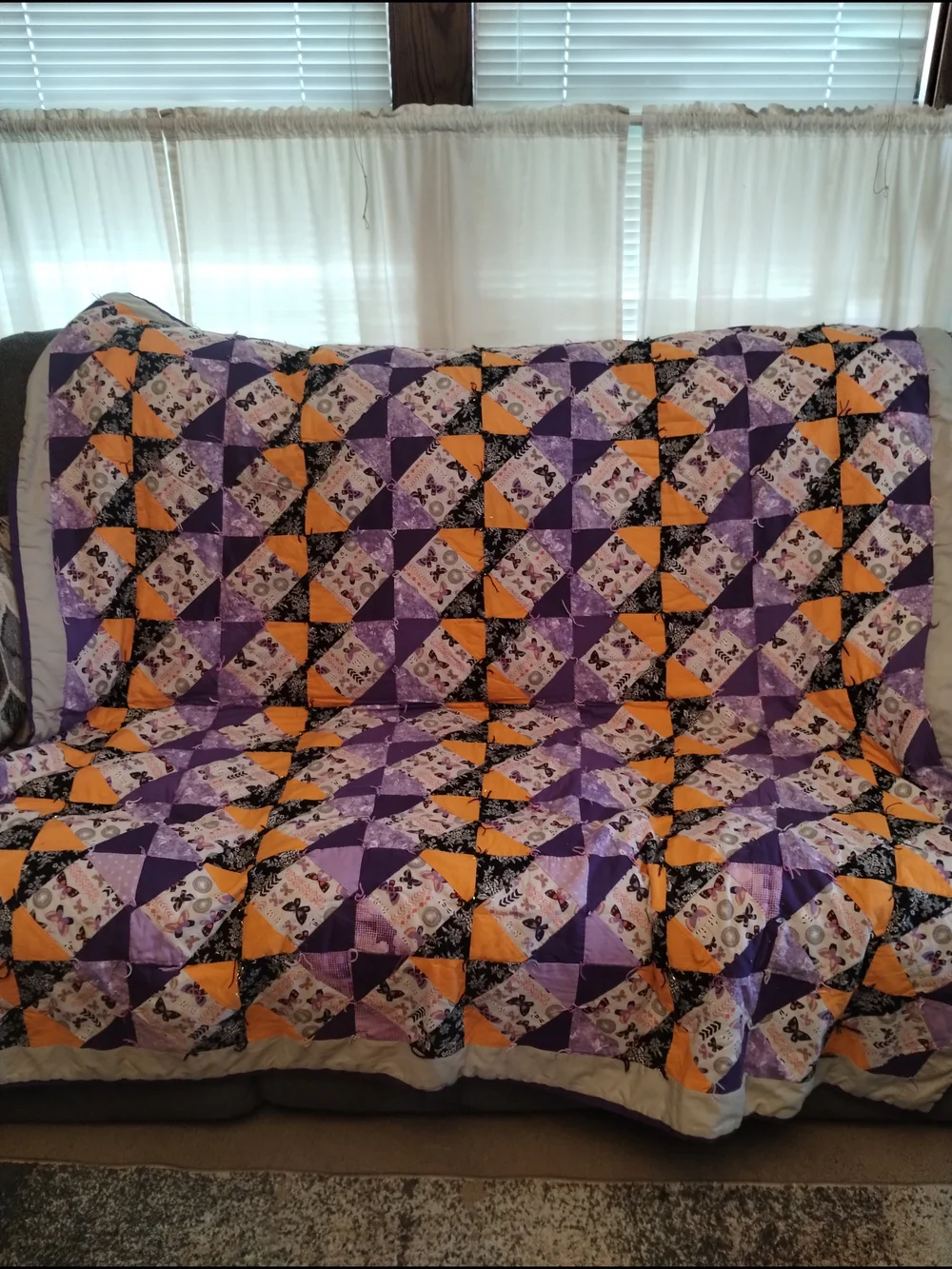 Handmade Purple & Orange Patchwork Quilt - Cozy Home Bedding